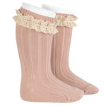 Calze Lunga A Coste con Merletto Vintage Caldo Cotone Bambina Condor 2438 - Condor - LuxuryKids