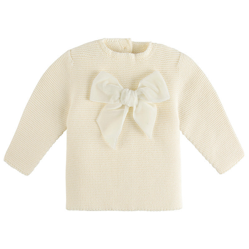 Maglioncino In Caldo Cotone A Punto Legaccio Con Fiocco In Velluto Neonata Condor 55028 - Condor - LuxuryKids