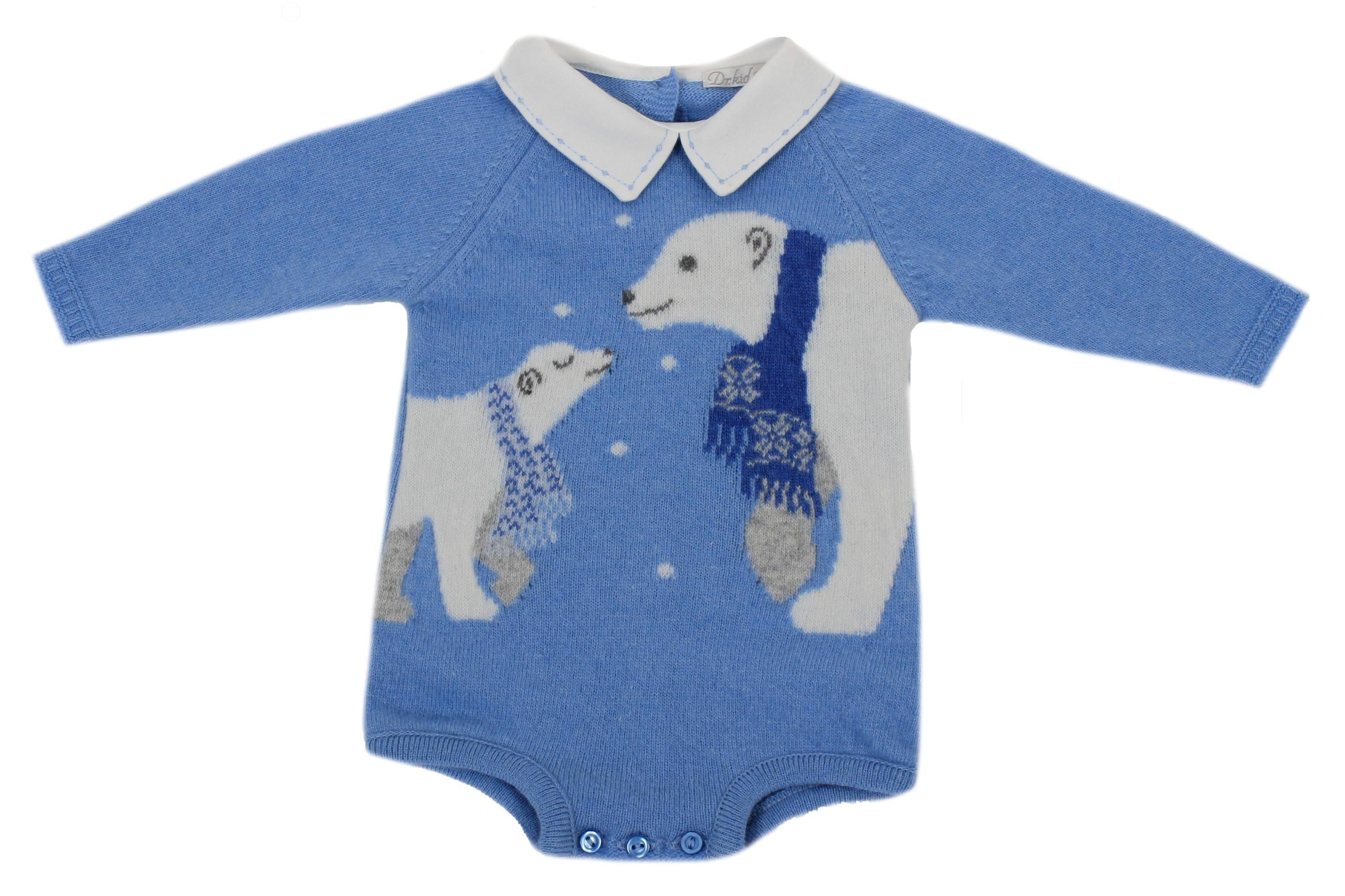 Pagliaccetto Intero In Misto Lana Con Colletto Celeste Neonato Dr.Kid DK132 - DR.KID - LuxuryKids