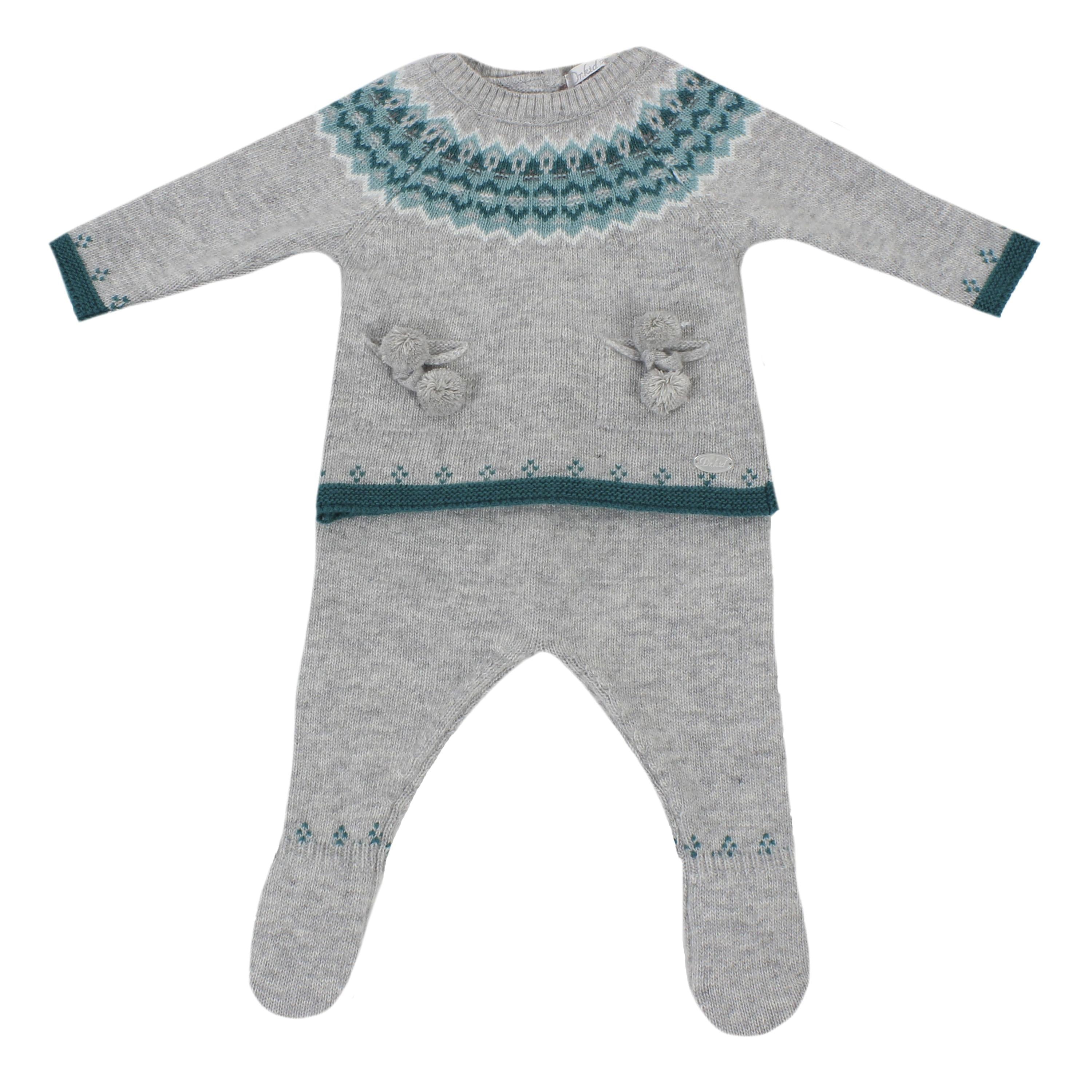 Tutina Spezzata In Misto Lana Grigio E Verde Neonato Dr.Kid DK150 - DR.KID - LuxuryKids