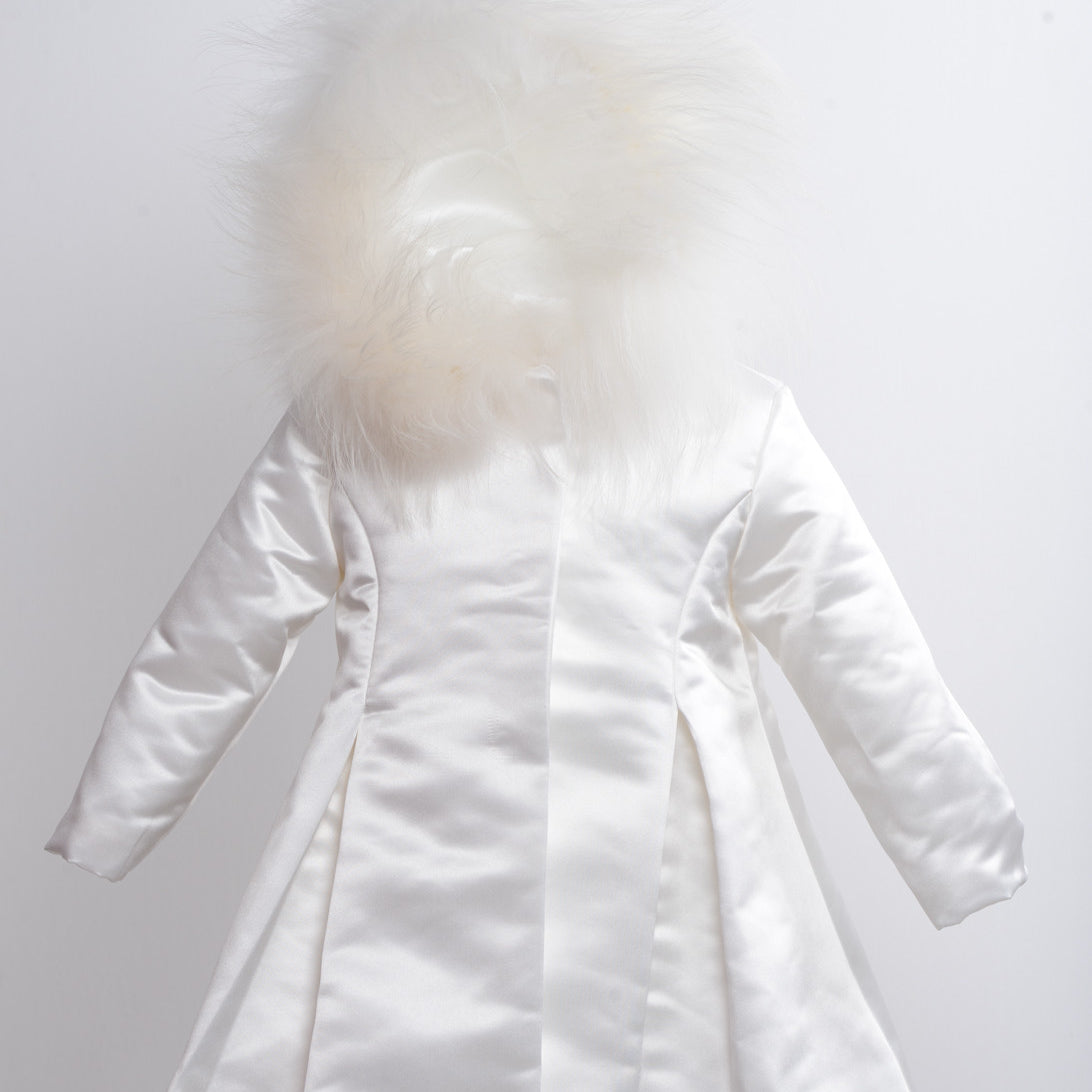 Cappotto Con Cappuccio E pelliccia Volpe Raso Neonata ISABEL IS6469 - ISABEL - LuxuryKids