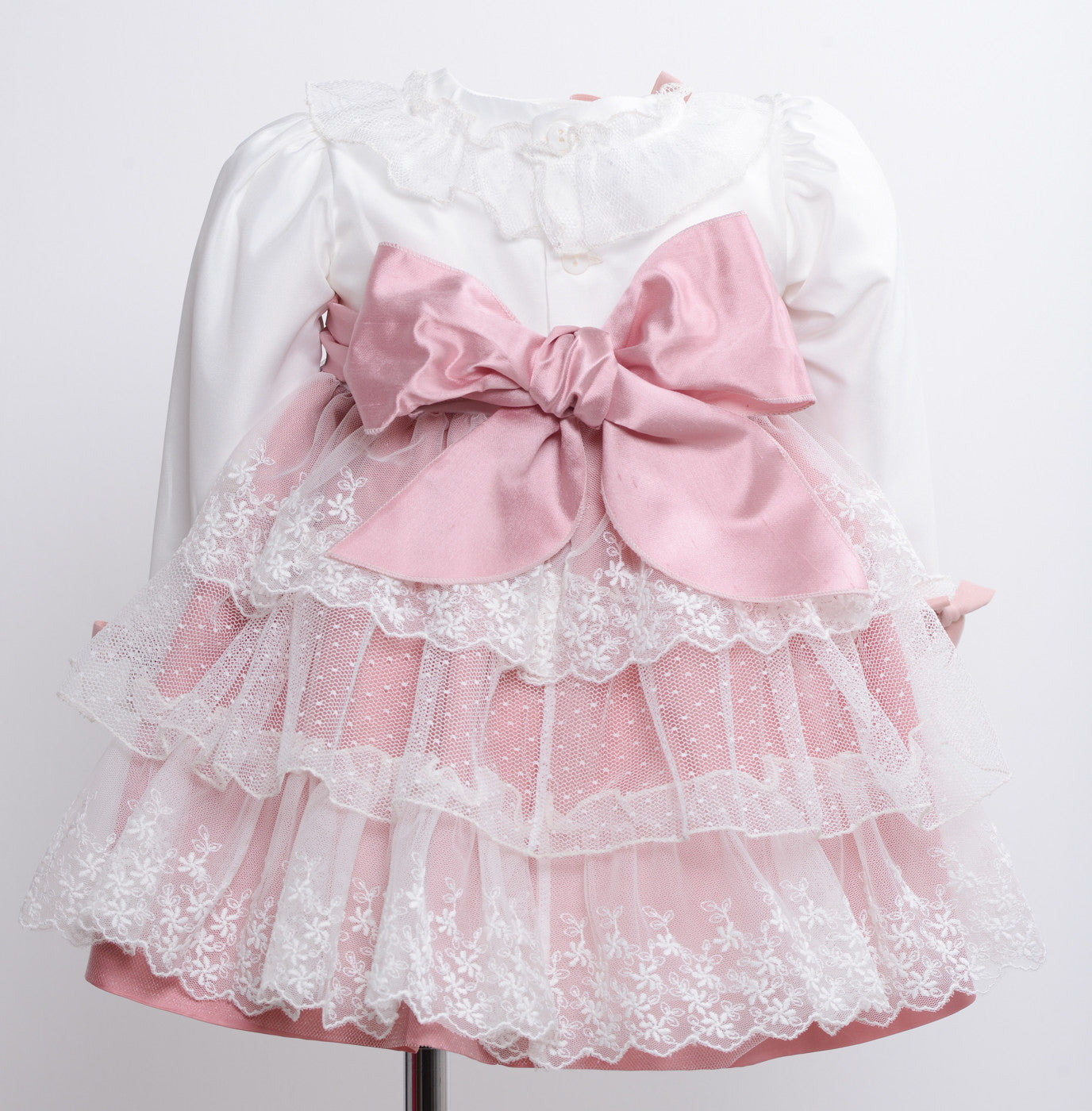 Abito Elegante Cerimonia Battesimale Culotte Taffetà Pizzo Neonata Ponto Per Ponto 5764 - PONTO POR PONTO - LuxuryKids