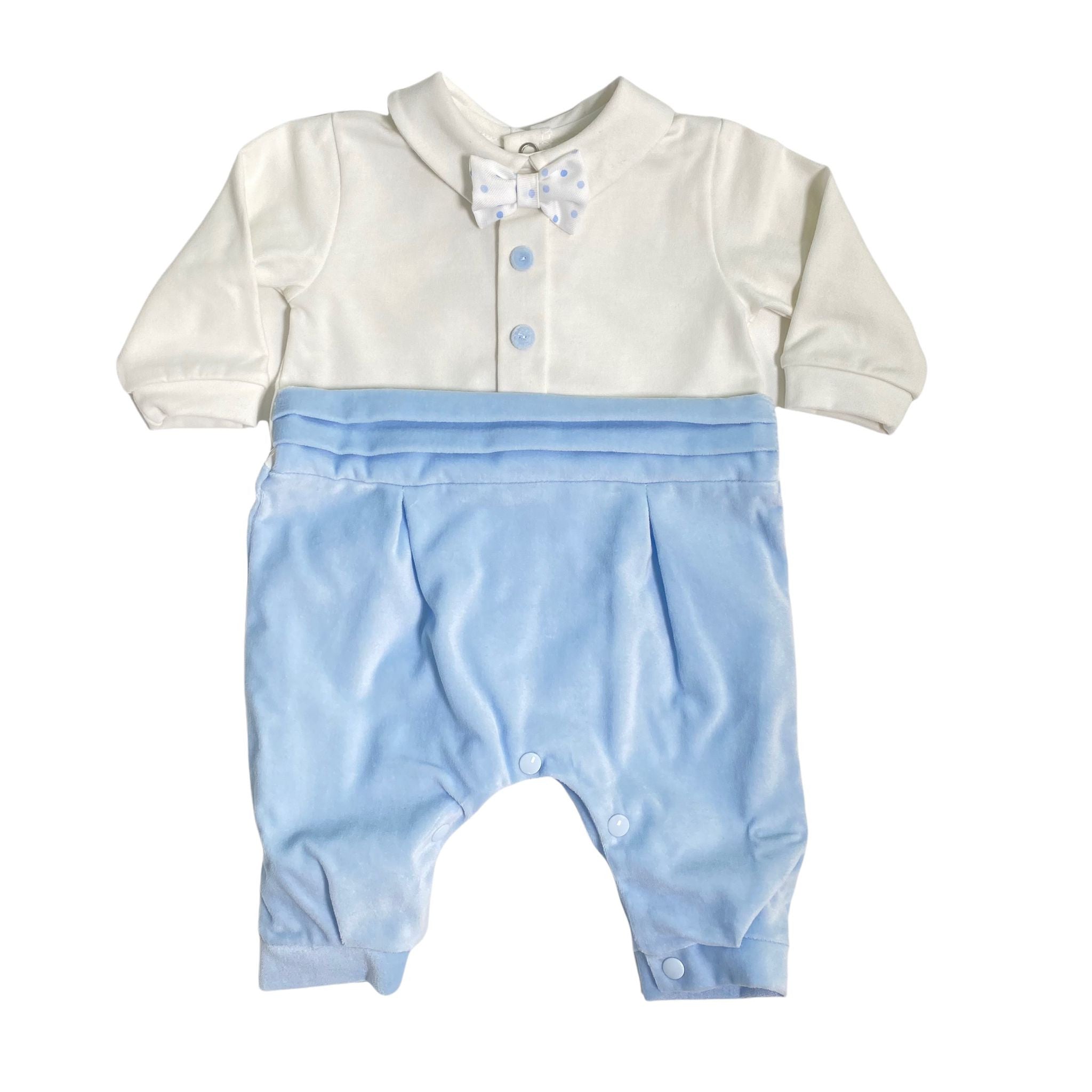 Tutina Intera In Ciniglia e Velluto Azzurra Neonato Teto e Tatta TU1401 - TETO E TATTA - LuxuryKids