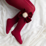 Calze In Caldo Cotone Con Fiocco In Velluto E Pon Pon Neonata MEIA PATA 2051 - MEIA PATA - LuxuryKids