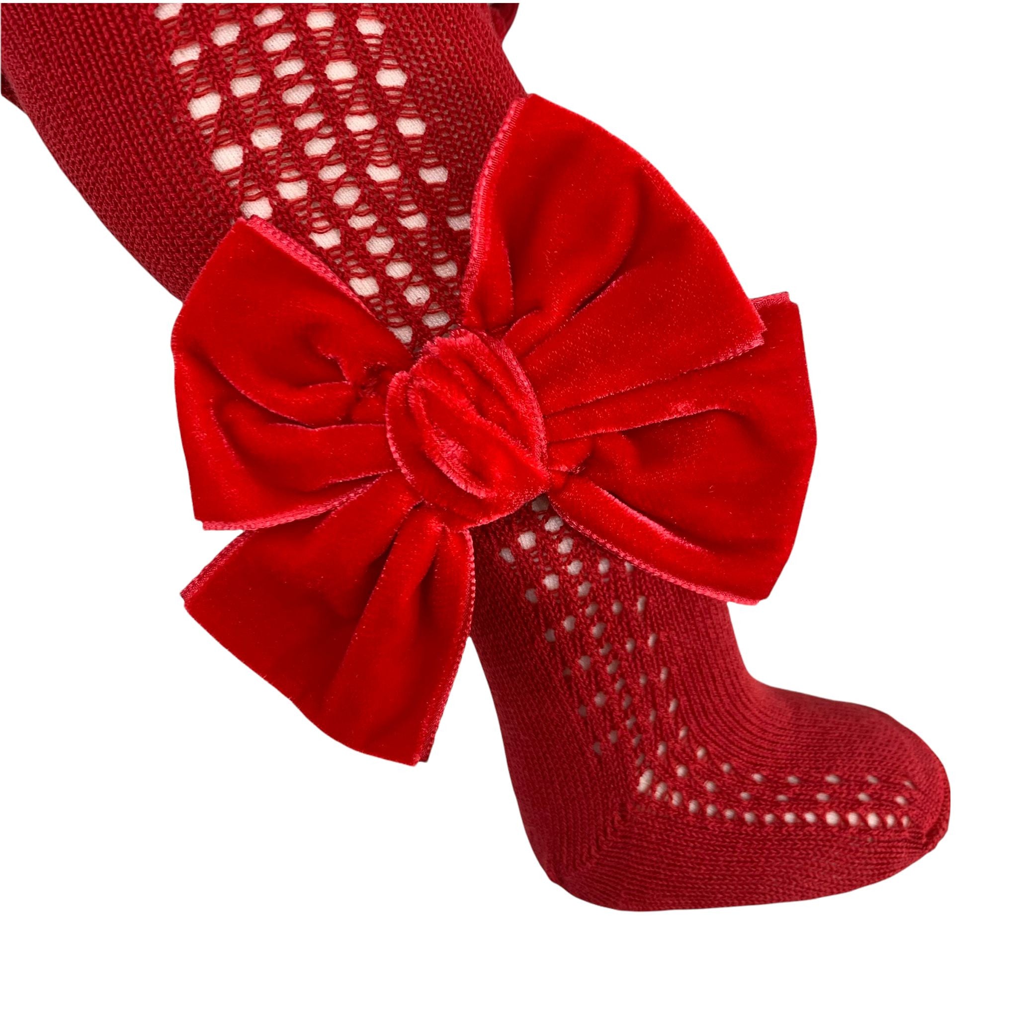 Calza In Caldo Cotone Traforata Con Fiocco In Velluto Bambina  MEIA PATA 2050 - MEIA PATA - LuxuryKids