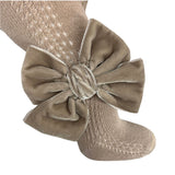 Calza In Caldo Cotone Traforata Con Fiocco In Velluto Bambina  MEIA PATA 2050 - MEIA PATA - LuxuryKids
