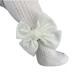 Calza In Caldo Cotone Traforata Con Fiocco In Velluto Bambina  MEIA PATA 2050 - MEIA PATA - LuxuryKids