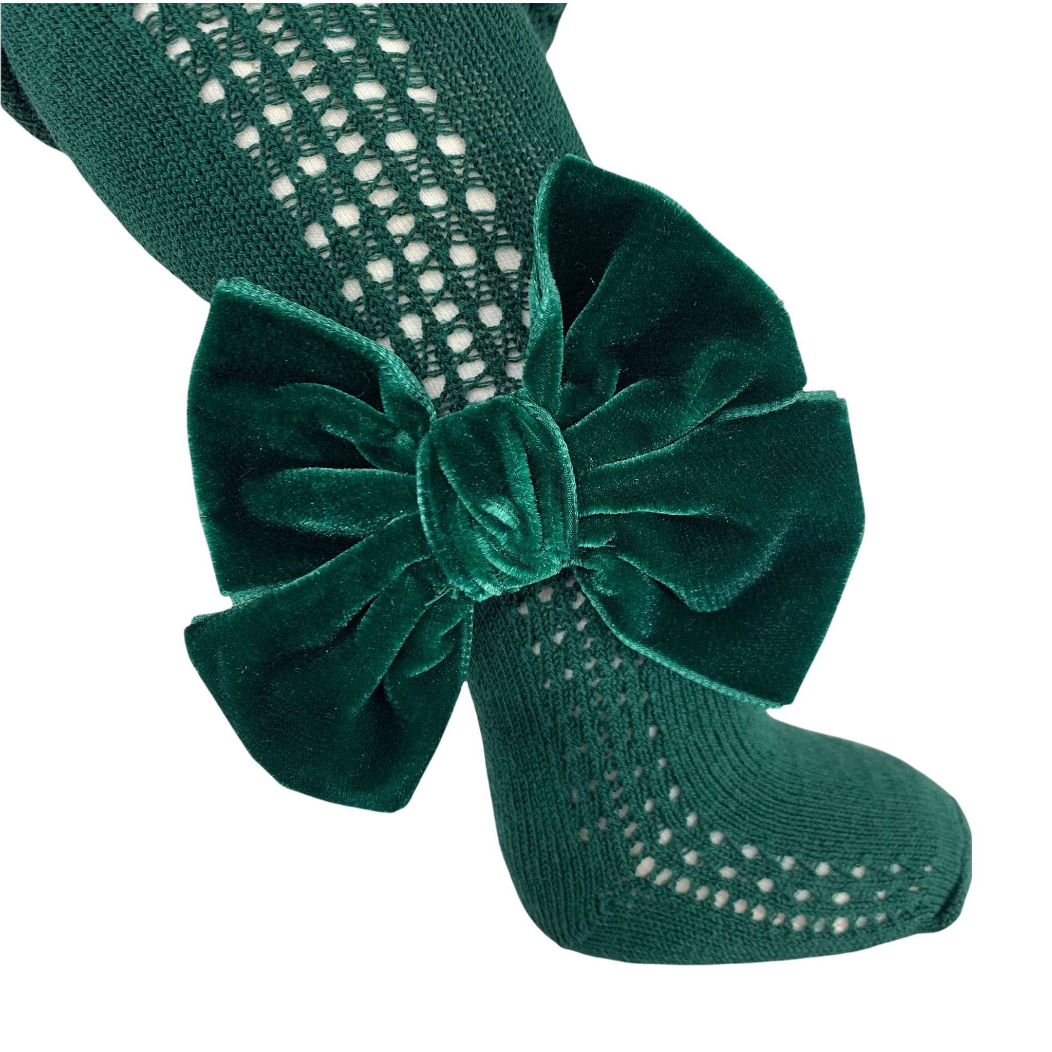 Calza In Caldo Cotone Traforata Con Fiocco In Velluto Neonata MEIA PATA 2050 - MEIA PATA - LuxuryKids