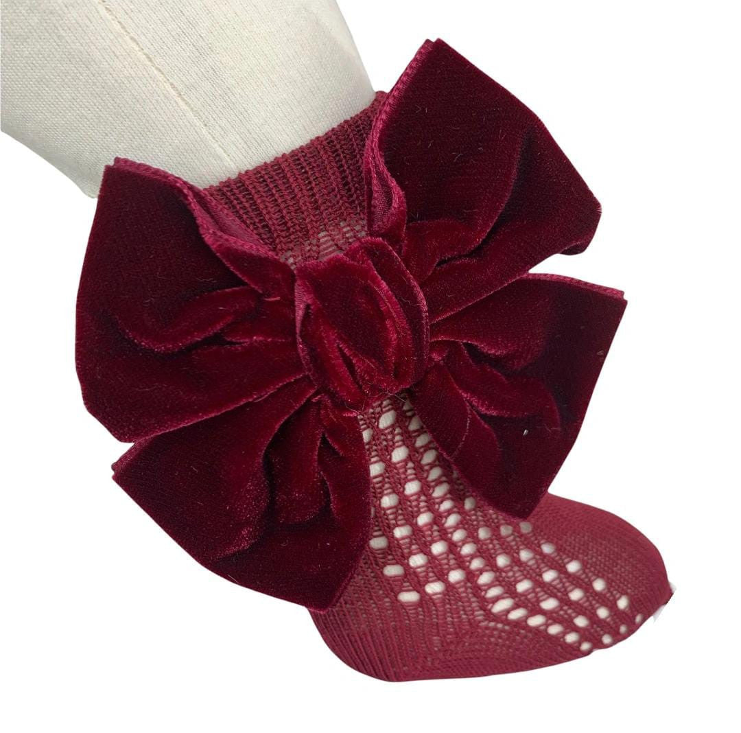 Calza Lunga In Caldo Cotone Con Fiocco In Velluto Neonata MEIA PATA 1095 - MEIA PATA - LuxuryKids