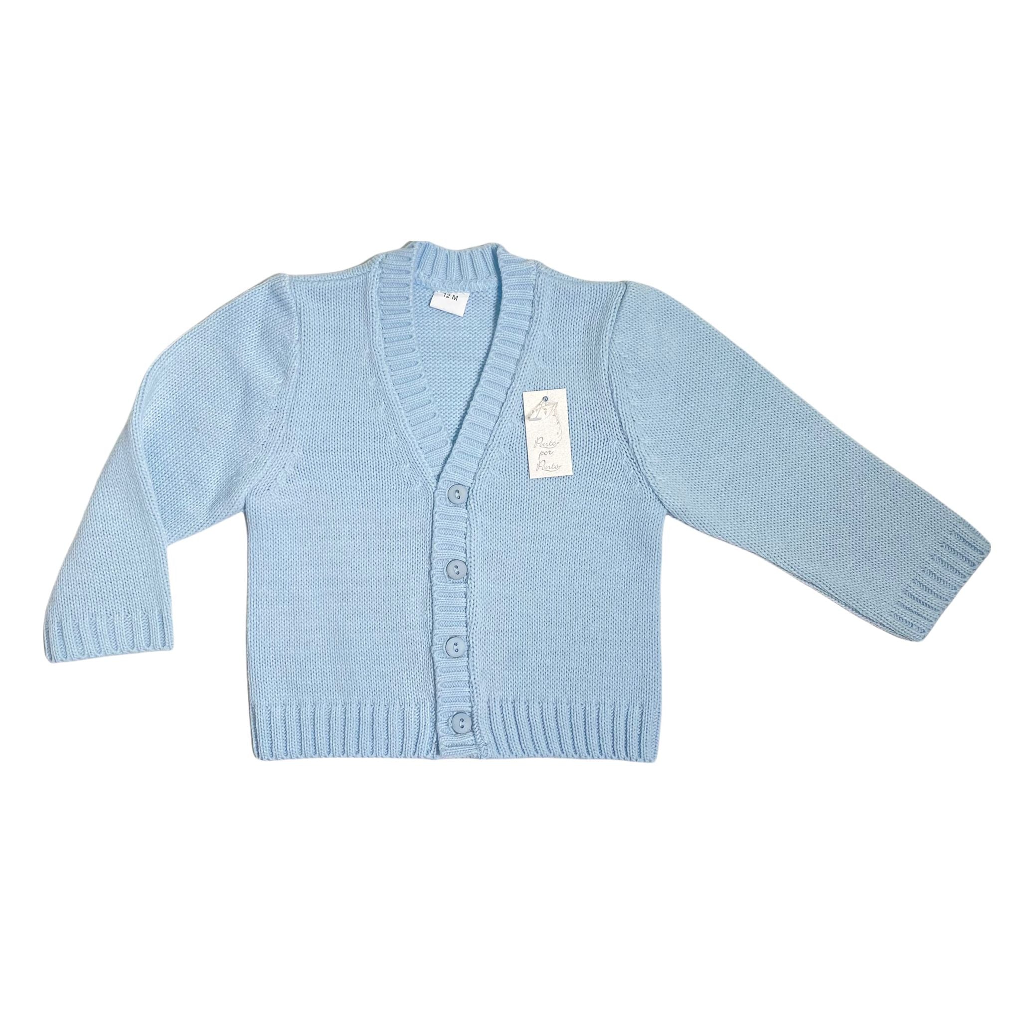 Cardigan In Misto Lana con Scollo a V e Bottoni Neonato Ponto por Ponto 3758CA - PONTO POR PONTO - LuxuryKids