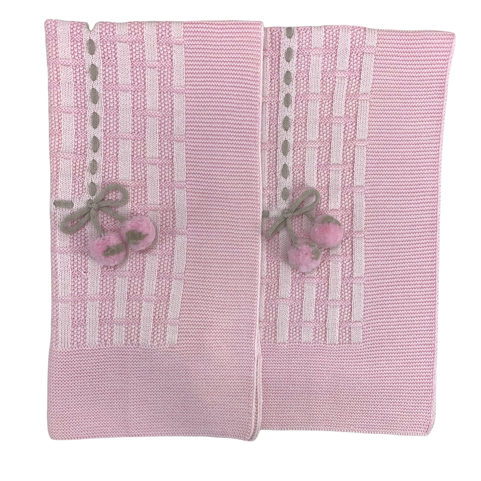 Copertina In Lana 100% Con Pon Pon Rosa Neonata CREAZIONI LUANA 7070 - CREAZIONI LUANA - LuxuryKids