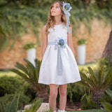 Abito Elegante Cerimonia Smanicato In Mikado Bianco Bambina MIMILU' 452 - MIMILU' - LuxuryKids