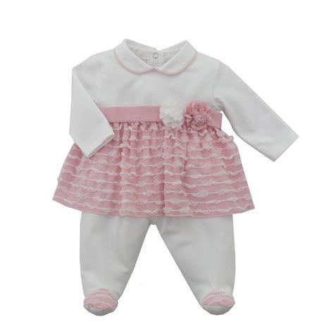 Tutina Spezzata In Cotone Bianca E Rosa Neonata NINNAOH E2202C - NINNAOH - LuxuryKids
