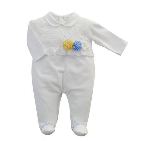 Tutina Intera In Cotone Bianca Con Pizzo San Gallo Neonata NINNAOH E2228T - NINNAOH - LuxuryKids