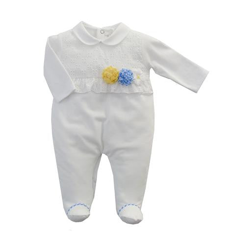 Tutina Intera In Cotone Bianca Con Pizzo San Gallo Neonata NINNAOH E2228T - NINNAOH - LuxuryKids