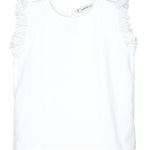 Maglia Smanicata In Cotone Con Pizzo Bianca Bambina CALAMARO 15018 - CALAMARO - LuxuryKids