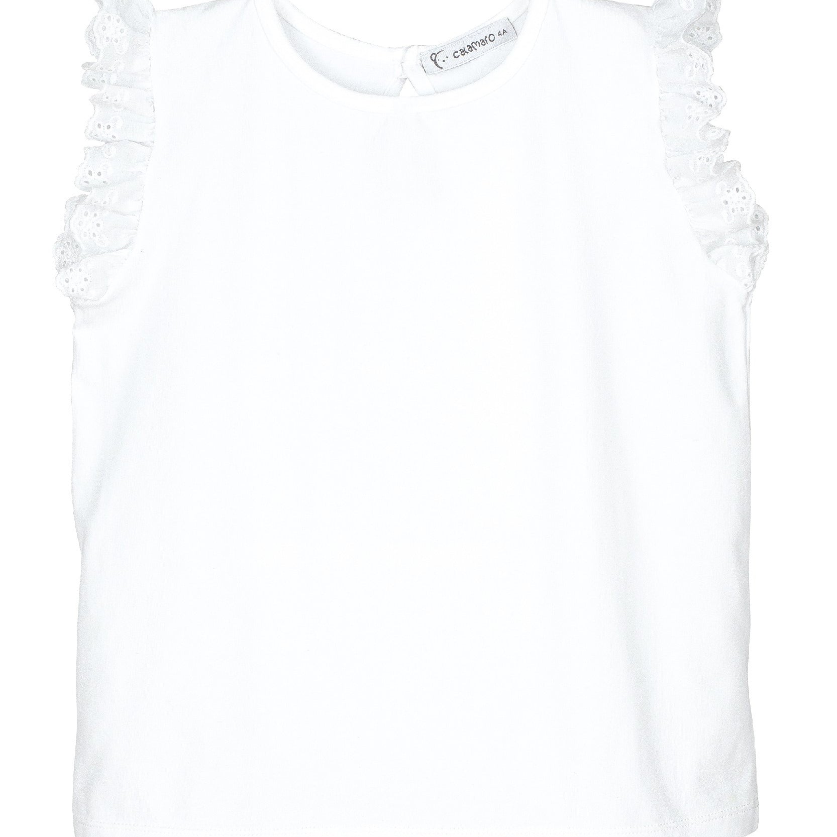 Maglia Smanicata In Cotone Con Pizzo Bianca Bambina CALAMARO 15018 - CALAMARO - LuxuryKids