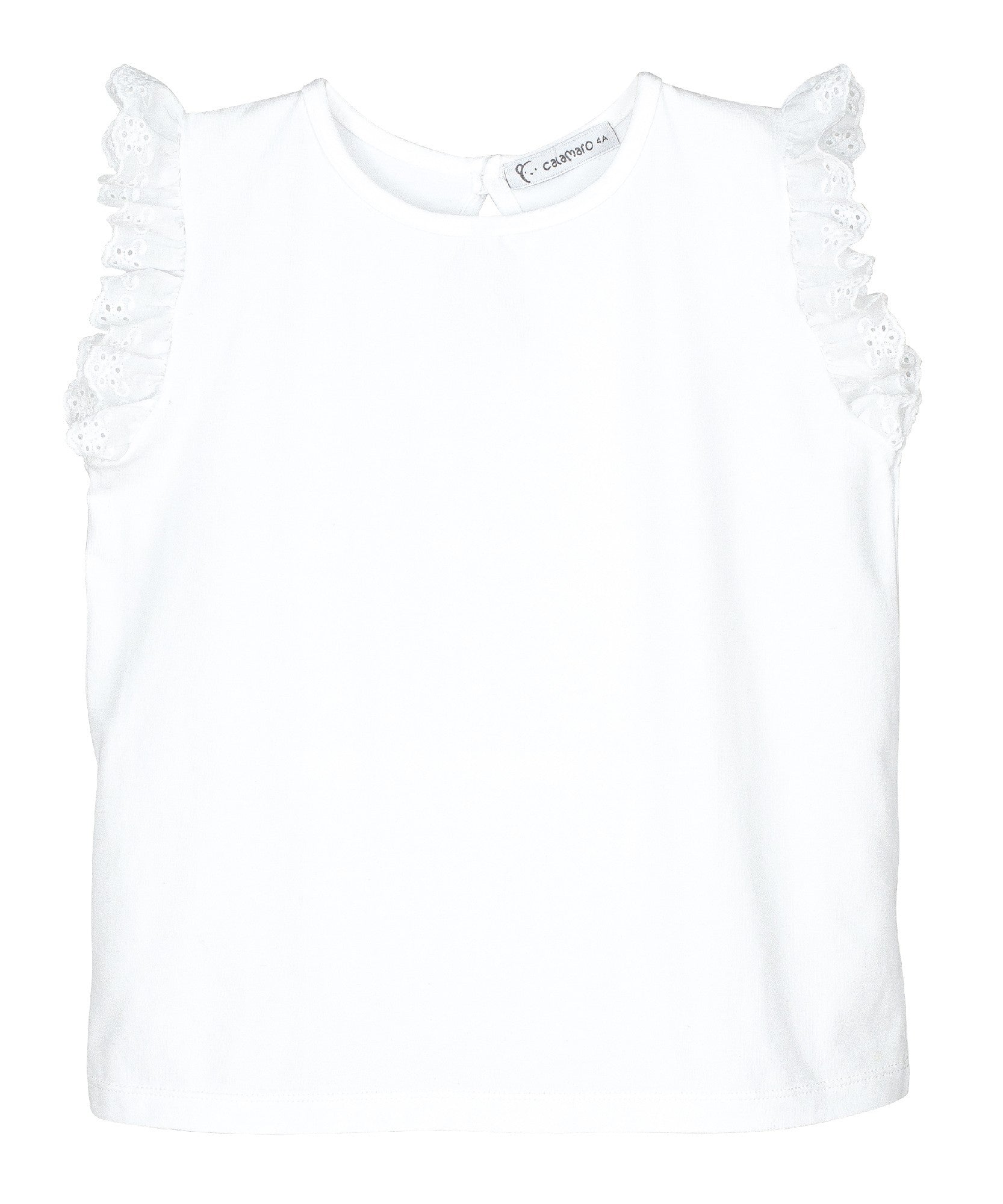 Maglia Smanicata In Cotone Con Pizzo Bianca Bambina CALAMARO 15018 - CALAMARO - LuxuryKids