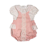 Completo Con Salopette In Misto Lino E Camicia Rosa Antico Neonata TETO E TATTA SL1680 - TETO E TATTA - LuxuryKids