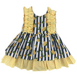 Abito Smanicato In Cotone Fantasia Limoni Bambina DEL SUR 0550L - DEL SUR - LuxuryKids
