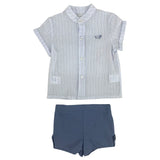Completo Camicia E bermuda In Cotone A Righe Celeste Neonato DEL SUR 0280 - DEL SUR - LuxuryKids