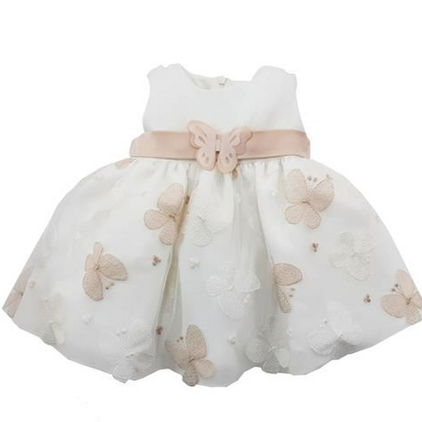 Abito Elegante Smanicato Battesimale Con Culotte Fantasia Farfalle In Cotone Neonata NINNAOH E22109 - NINNAOH - LuxuryKids
