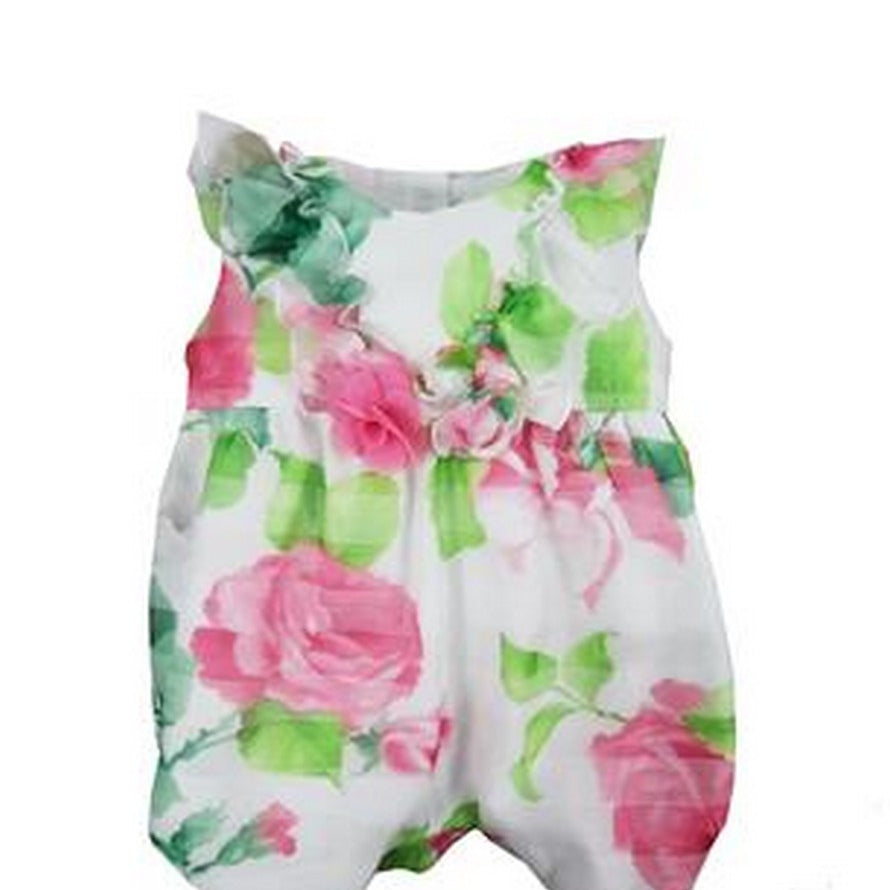 Pagliaccetto Elegante Smanicato In Organza Fantasia Floreale Neonata NINNAOH E2255P - NINNAOH - LuxuryKids