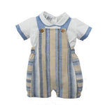Completo Con Salopette E Camicia Mezza Manica Celeste-Beige In Misto Lino Neonato NINNAOH E22219 - NINNAOH - LuxuryKids