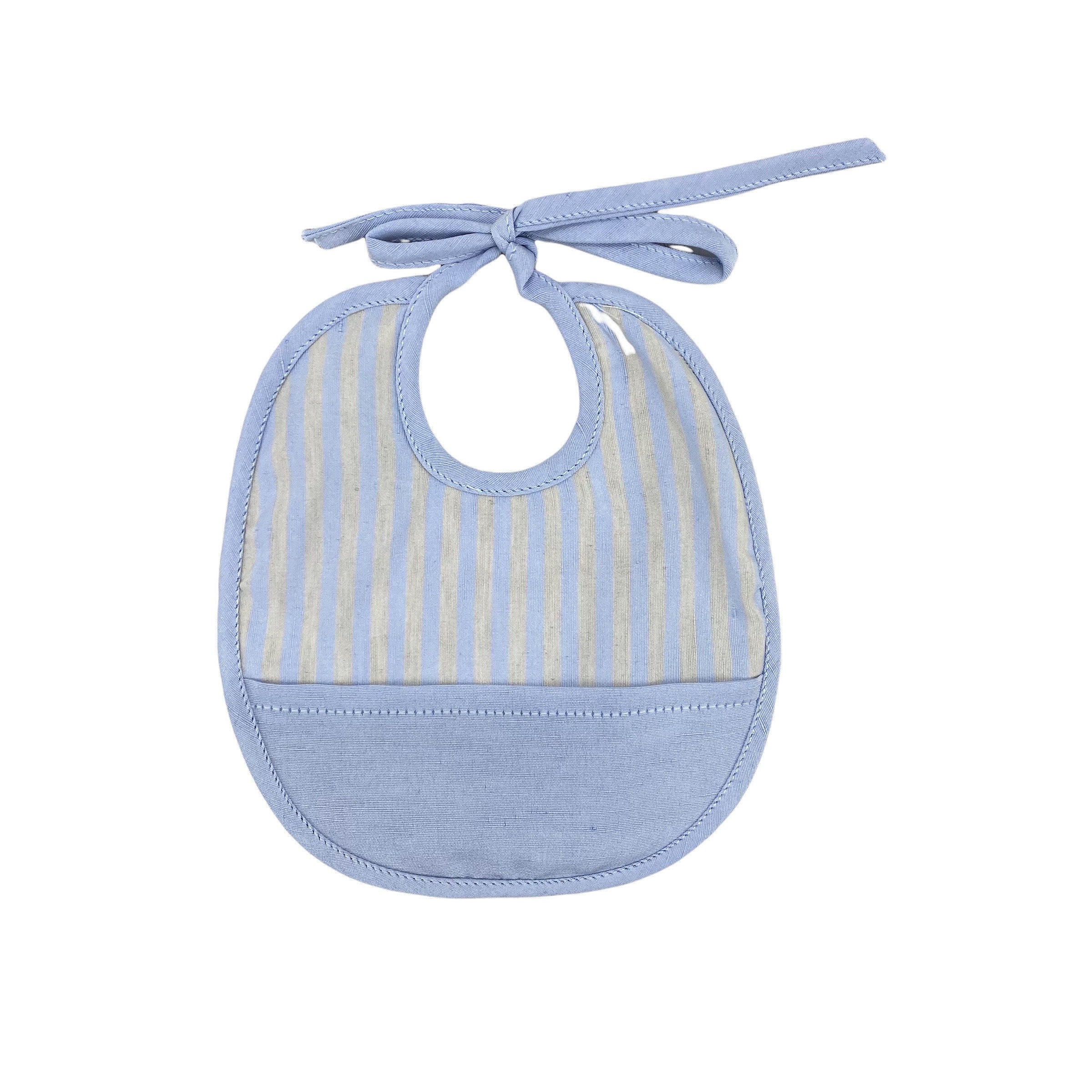 Bavetta In Misto Lino Rigata Celeste Neonato TETO E TATTA BA1520 - TETO E TATTA - LuxuryKids