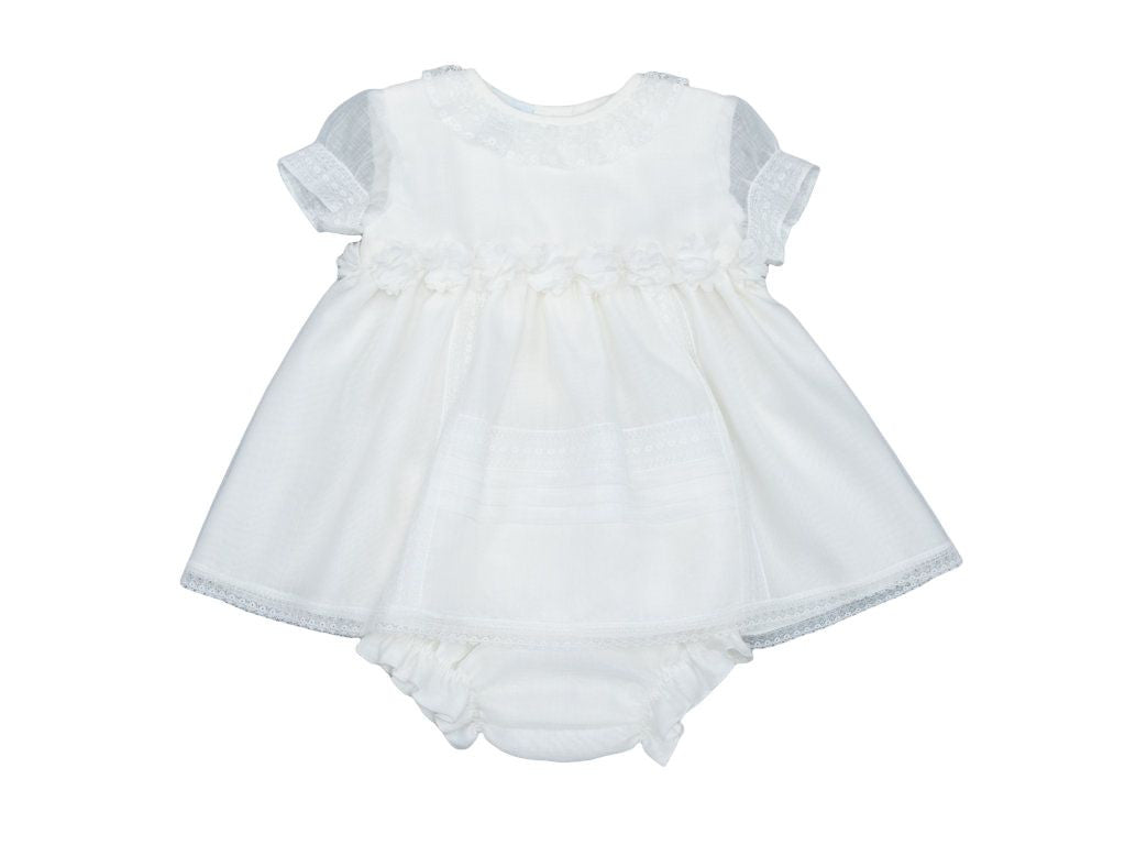 Abito Battesimale Corto Mezza Manica In Cotone E Organza Panna GRANLEI 250 - GRANLEI - LuxuryKids