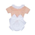 Completino Manica Corta In Filo Con Culotte In Cotone Salmone Neonata GRANLEI 516 - GRANLEI - LuxuryKids