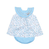 Abito Giro Manica Con Ricamo E Culotte In Filo Celeste Neonata GRANLEI 434 - GRANLEI - LuxuryKids