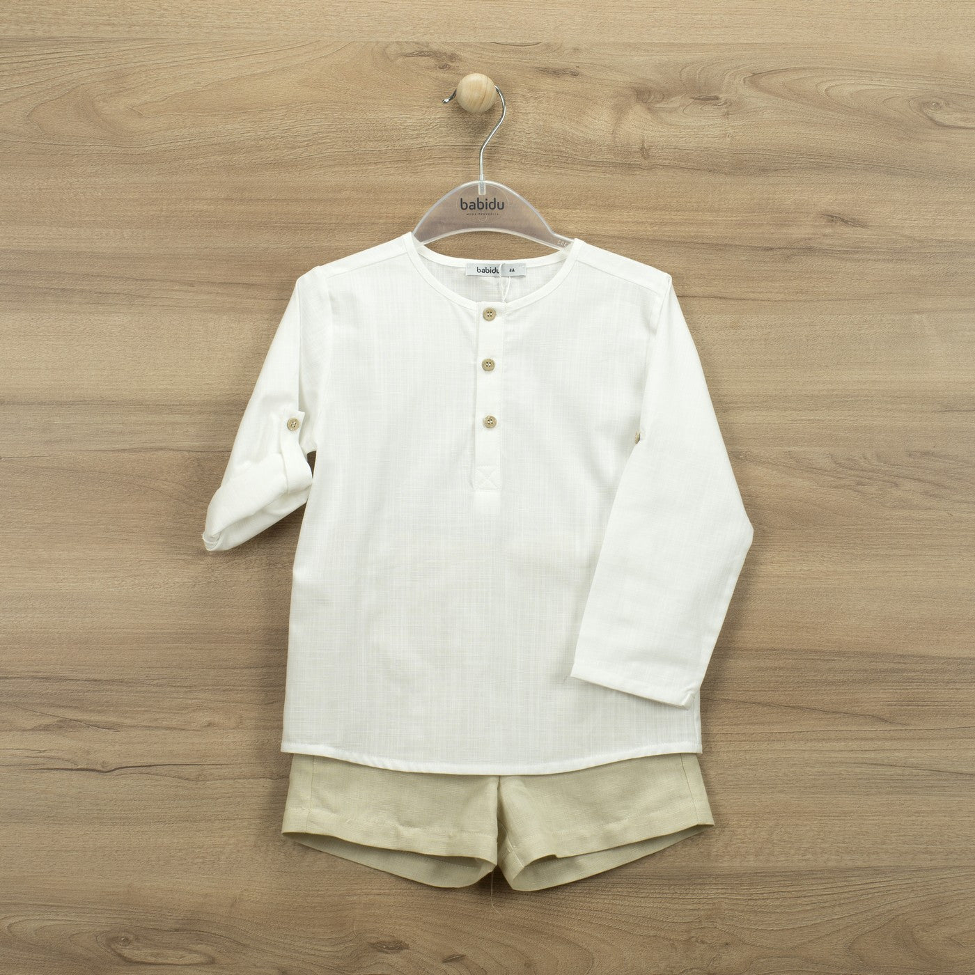 Completo Camicia E Bermuda In Misto Lino Beige Bambino BABIDU 45491 - BABIDU - LuxuryKids