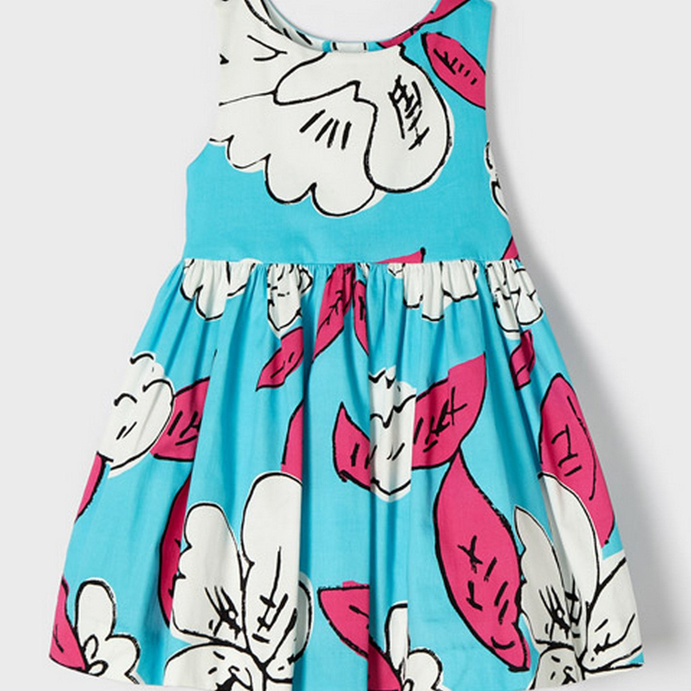 Abito Smanicato In Cotone Celeste Con Stampa Colorata Bambina MAYORAL 3916 - MAYORAL - LuxuryKids