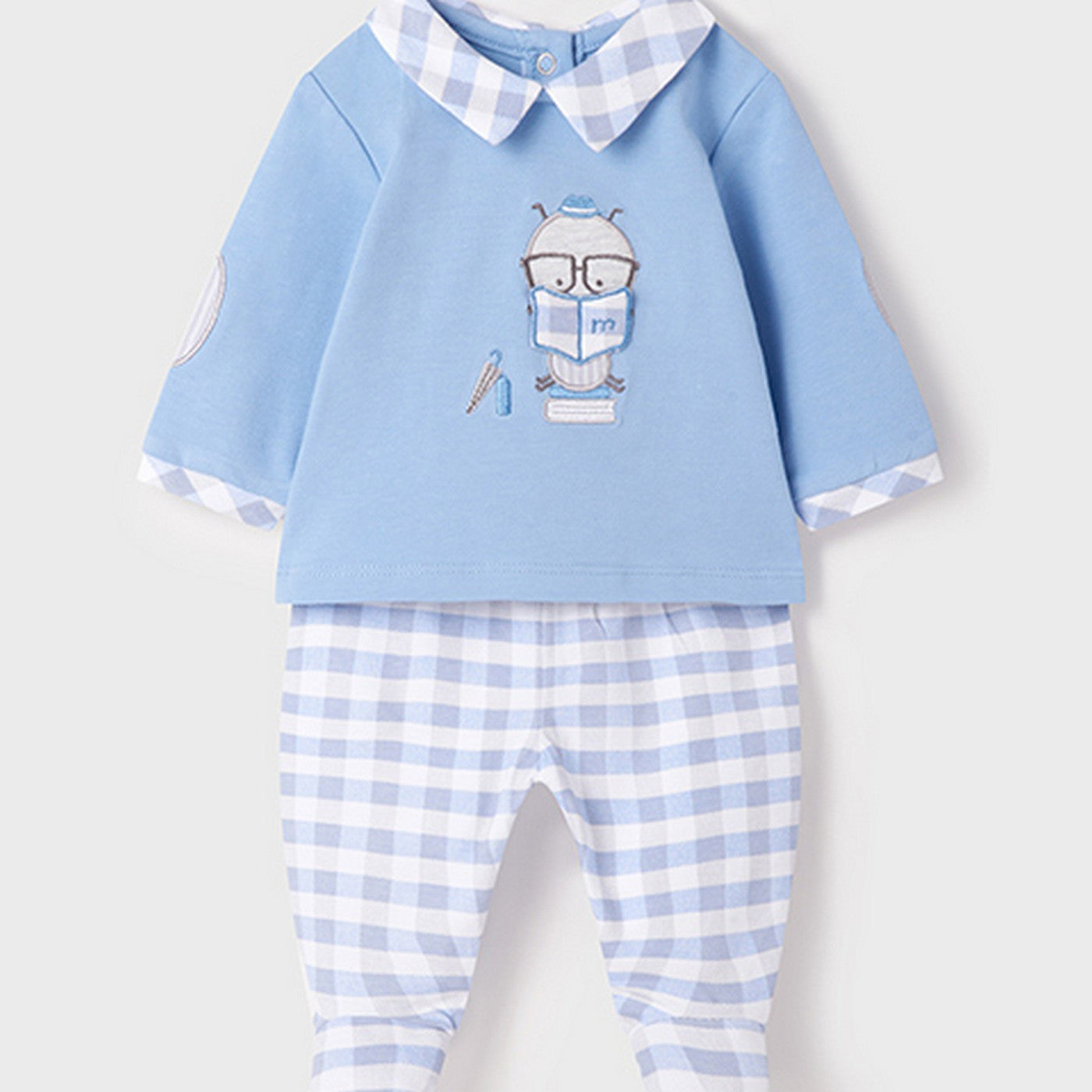 Completo Due Pezzi Con Ghettina A Quadri In Cotone Celeste Neonato MAYORAL 1594 - MAYORAL - LuxuryKids