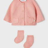 Set Cardigan E Calzini Panna In Filo Di Cotone Neonata MAYORAL  1346R - MAYORAL - LuxuryKids