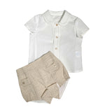 Completo 2 Pezzi In Cotone Bianco Beige Neonato YOEDU 0255 - YOEDU - LuxuryKids