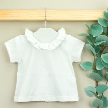 Maglietta Mezza Manica Con Volant Bianco In Cotone Bambina BABIDU 80118 - BABIDU - LuxuryKids