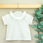 Maglietta Mezza Manica Con Volant Bianco In Cotone Bambina BABIDU 80118 - BABIDU - LuxuryKids