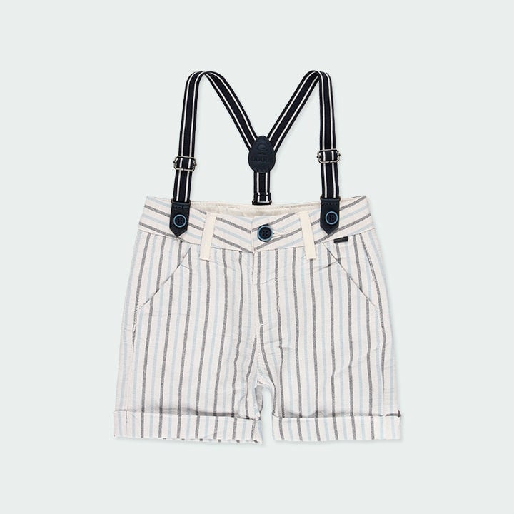 Bermuda Bianco Fantasia A Righe Con Bretelle In Cotone Bambino BOBOLI 714158 - BOBOLI - LuxuryKids
