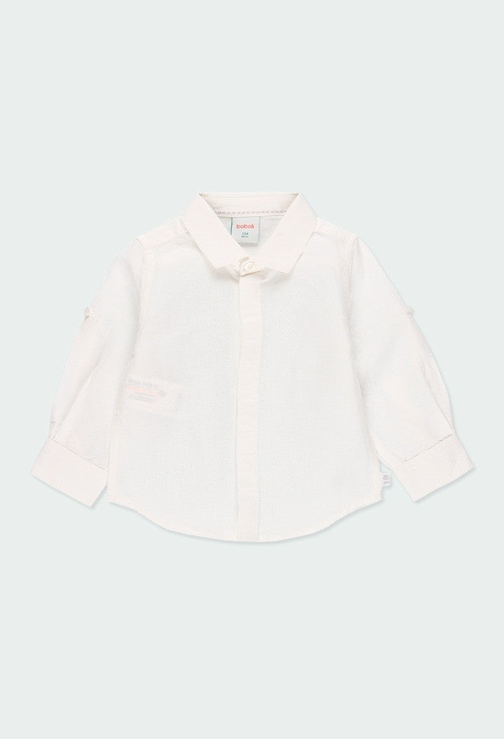 Camicia Manica Lunga In Lino Bianca Con Bottoni Coperti Neonato BOBOLI 714002 - BOBOLI - LuxuryKids