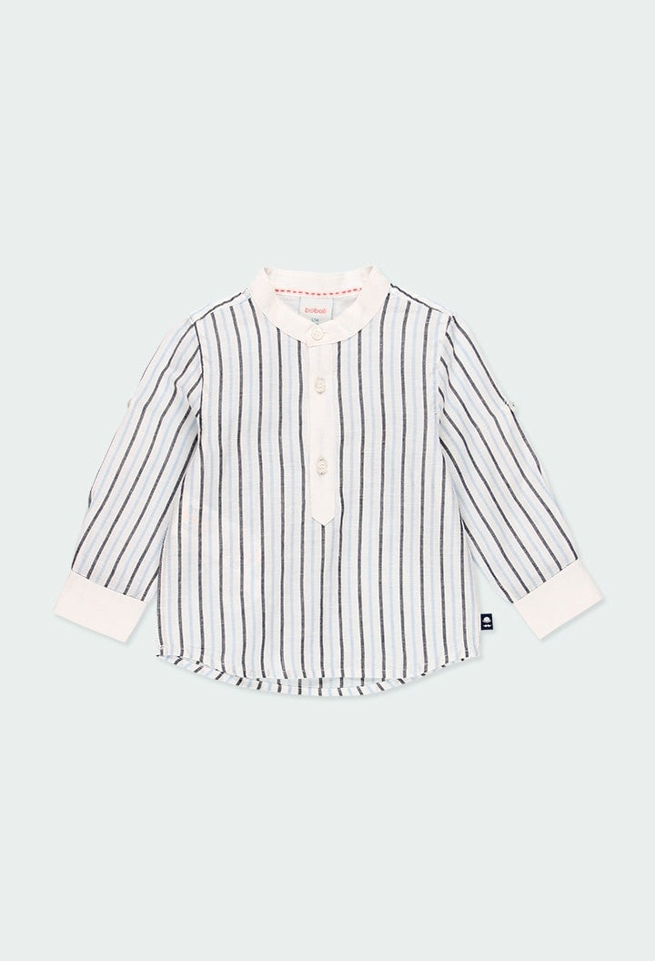 Camicia Manica Lunga Bianca In Lino Fantasia A Righe Neonato BOBOLI 714125 - BOBOLI - LuxuryKids