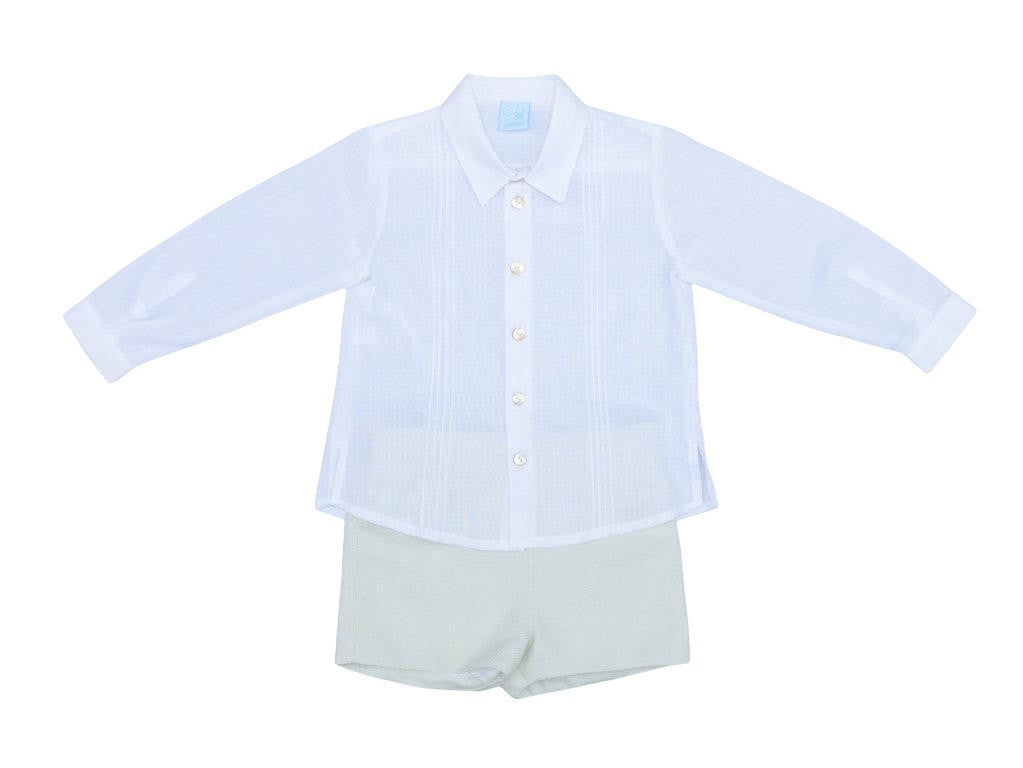 Completo In Cotone Camicia Manica Lunga E Pantaloncino In Pique Neonato GRANLEI 578 - GRANLEI - LuxuryKids