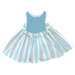 Vestito Giro Manica Verde Con Fantasia A Righe In Cotone Bambina YOEDU 0507 - YOEDU - LuxuryKids