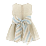Abito Giro Manica Elegante In Lino Beige Con Fascia A Fantasia Neonata BUFI B1339A - BUFI - LuxuryKids