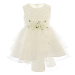 Abito Giro Manica Elegante Con Fiori Panna Cerimonia Bianco In Cotone Neonata BUFI B1227A - BUFI - LuxuryKids