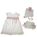Abito Elegante Battesimale Con Cuffia E Culotte Bianco Neonata PONTO POR PONTO 5811 - PONTO POR PONTO - LuxuryKids