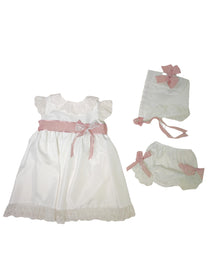 Abito Elegante Battesimale Con Cuffia E Culotte Bianco Neonata PONTO POR PONTO 5811 - PONTO POR PONTO - LuxuryKids
