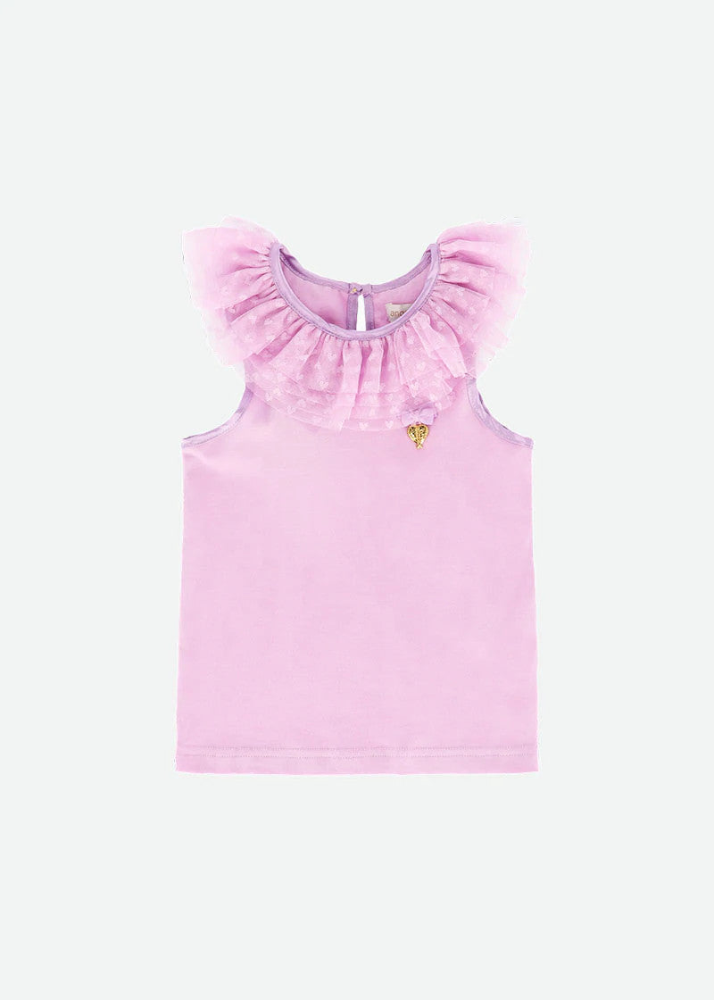 Top In Cotone Con Tulle Sul Girocollo Bambina ANGEL'S FACE EMERSON - Angel's Face - LuxuryKids