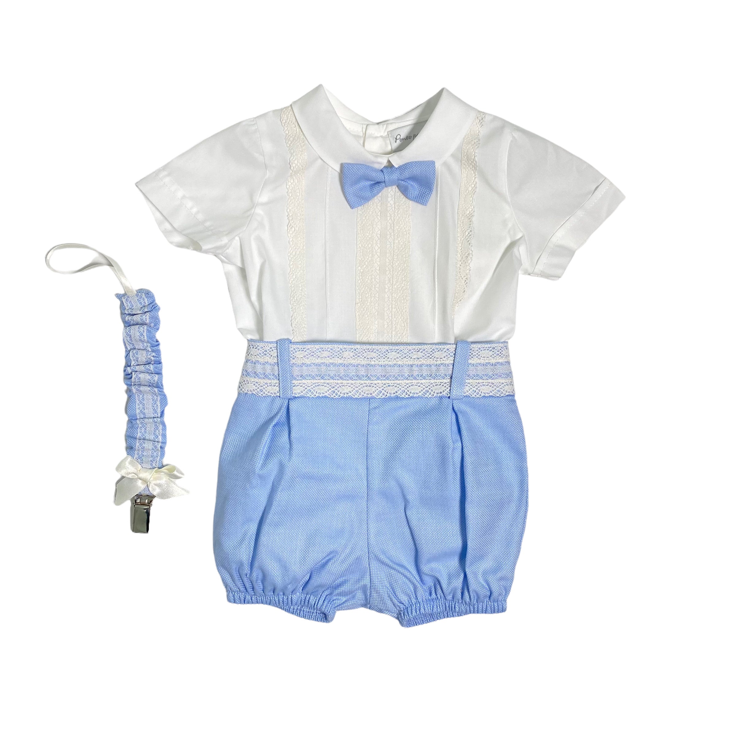 Completo Elegante Cerimonia Con Bermuda E Camicia In Cotone Puntinato Neonato PONTO POR PONTO 5791 - PONTO POR PONTO - LuxuryKids